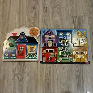 Melissa & Doug Wooden Puzzles Set – Latches Board & Jumbo Knob First Shapes